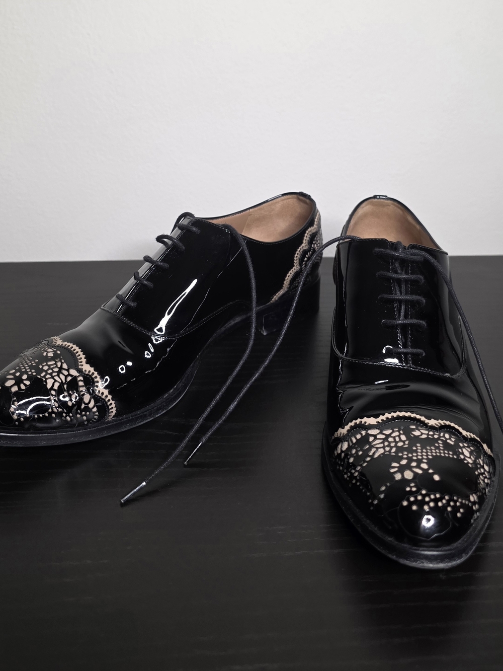 Valentino Garavani Women's Black Patent Leather Lace Oxford Shoes - Size 38